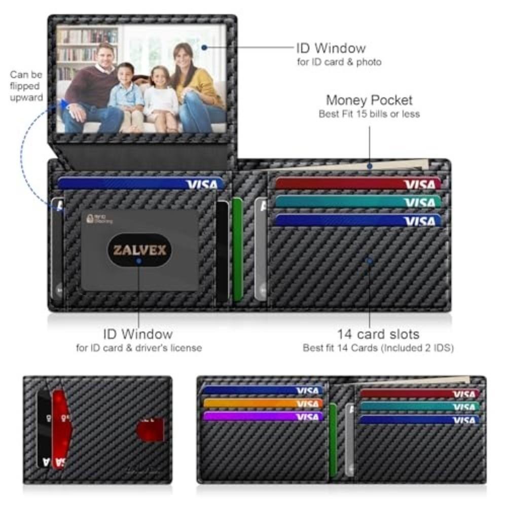New Carbon Fiber Multi-Card Men Wallet RFID Large Capacity RFID Blocking Wallet Durable Premium Leather Wallet Daily Use