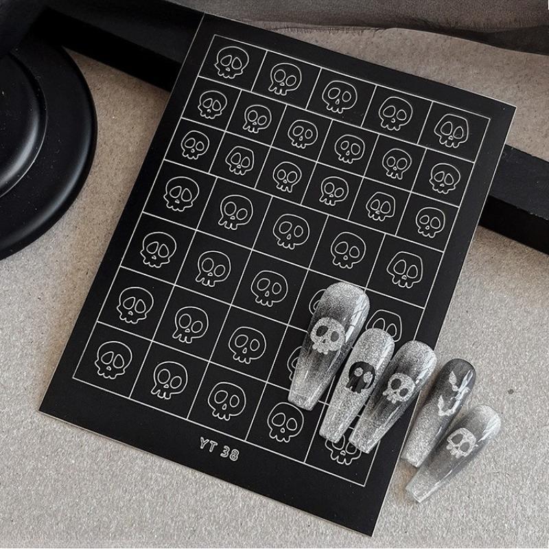 1/6pcs Nail Art Decorations Stickers Spray Painted Hollow Halloween Nail Stickers French Pumpkin Heads Bats Ghosts Adhesive