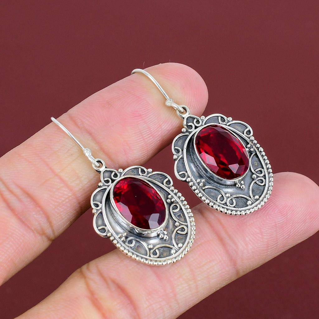 Faceted Mozambique Garnet Earring Gemstone Earrings 925 Sterling Silver Earring Healing Stone Jewelry Handmade Vintage Earring Gifts For Mom