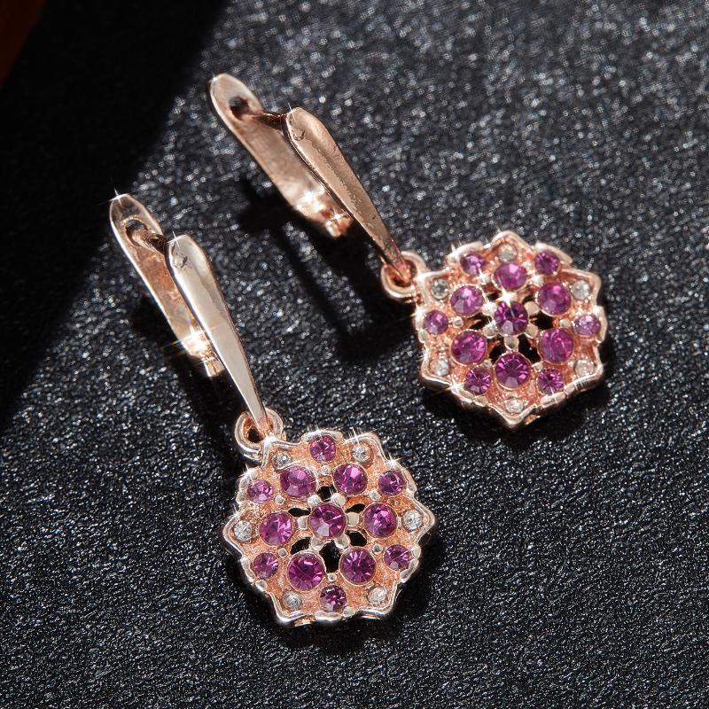 Rosenrote Kristall Runde Zirkon Sonnenblumen Creolen Für Frauen Roségoldene Farbe Hochzeit Blume Schmuck Verlobungsgeschenk