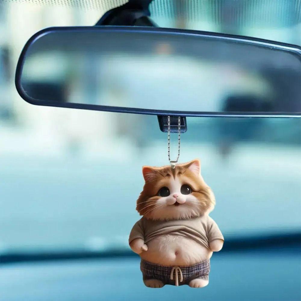 Cute 2D Flat Cat Keychain Acrylic Cartoon Car Mirror Backpacks Hanging Pendant Car Hanging Ornament Home Decor