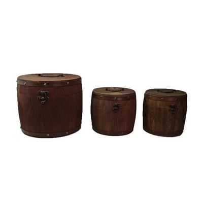 Solid Wood Pu'er Tea Storage Barrel – Heavy Burned Finish, Loose Tea Holder & Jewelry Organizer