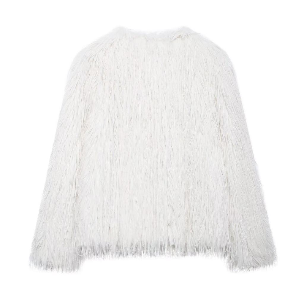 European and American style autumn and winter new fashionable and elegant round neck imitation fur effect winter coat imitation fur short