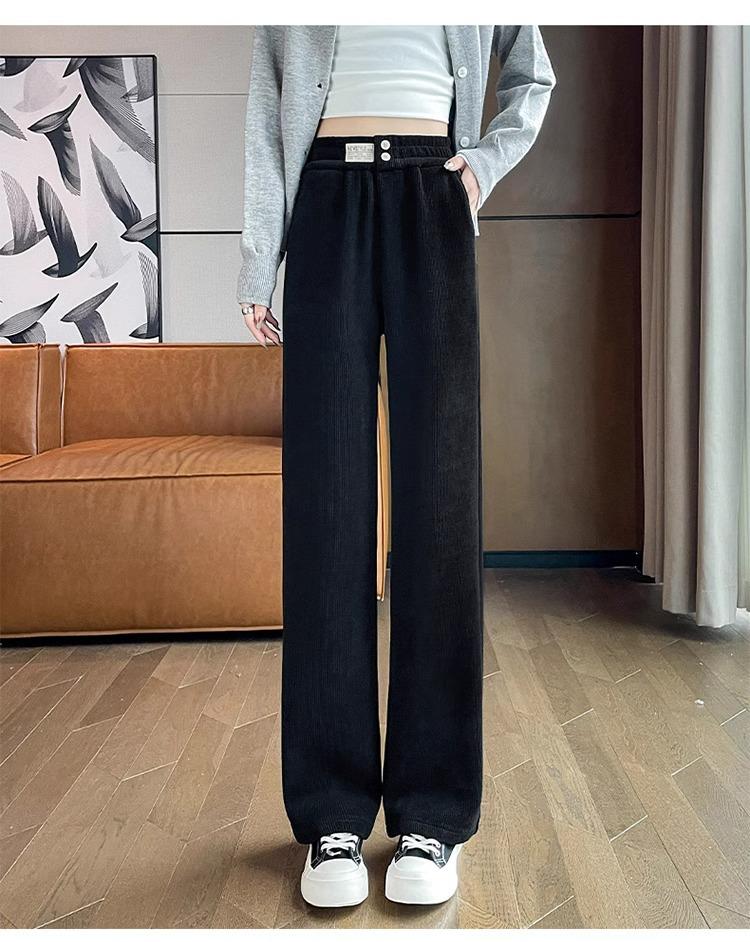 Žinylkové kalhoty s vysokým pasem, zeštíhlující, manšestrové, se širokými nohavicemi, podzim/zima 2024, dámské, ležérní, rovný střih