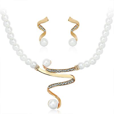 Women Bridal Wedding Party Pearl  Necklace Earrings Jewelry Set