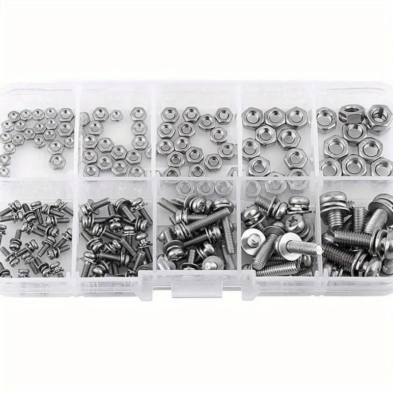 160PCS M2 M2.5 M3 M4 M5-304 Stainless Steel Cross Pan Head Combination Screw and Nut Set