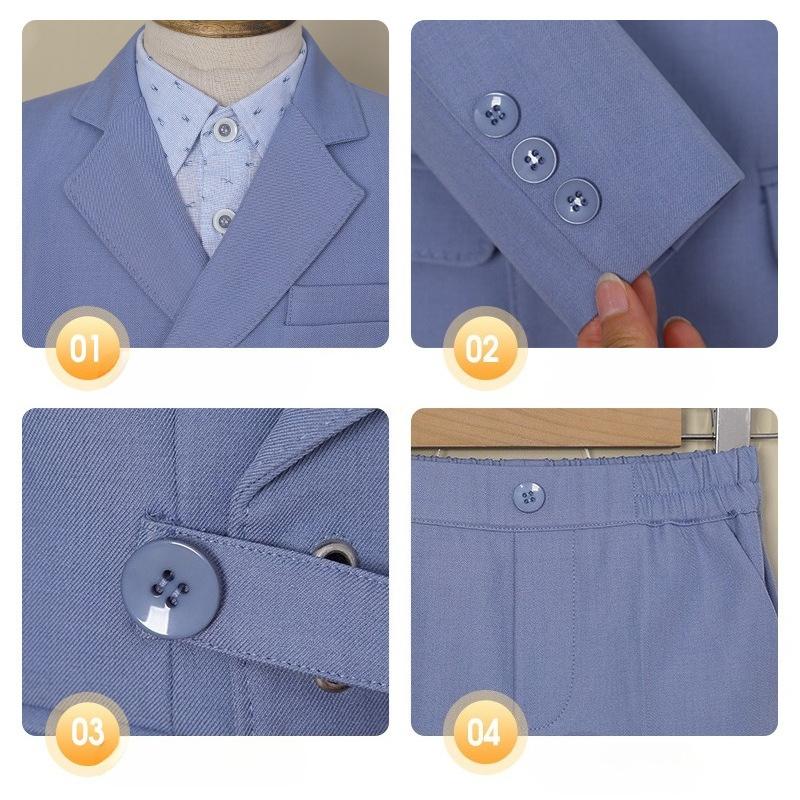 Teen Boys 4 Piece Gentleman Suit Asymmetrical Buckle Blazer Vest Dot Print Shirt Straight Pants Kids Wedding Birthday Formal Photo Matching Outfit