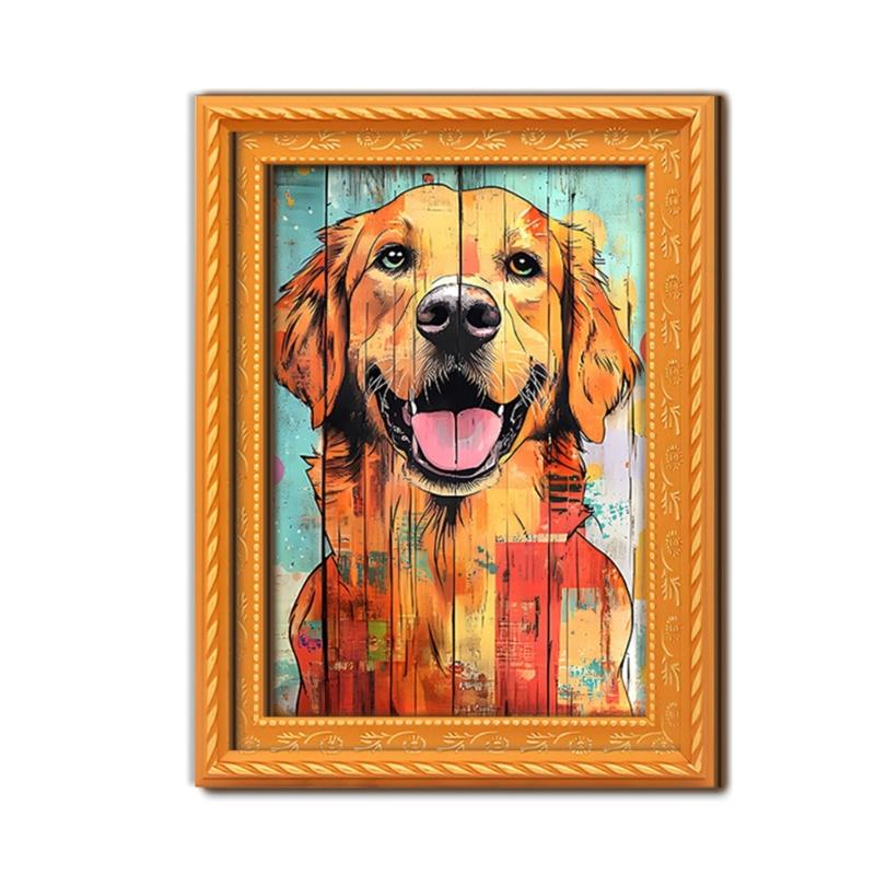 Artistic Dog Themed Refrigerator Magnets Natural Wood Frame Fridge Magnets for Kitchen Decoration