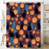 Halloween Decor Shower Curtain with Orange Jack-O-Lanterns Black Cats Bathtub Waterproof Fabric Bathroom Decorative Window Drape