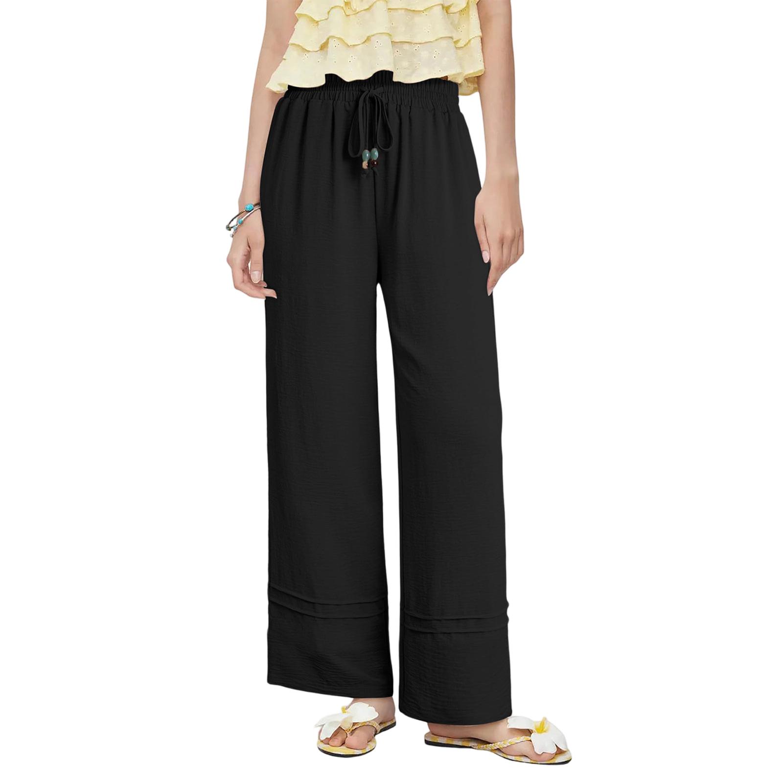 

Women Wide Leg Pants Elastic Waist Drawstring Casual Long Trousers with Pockets Lightweight Loose Fit Bottoms for Everyday Wear XXL