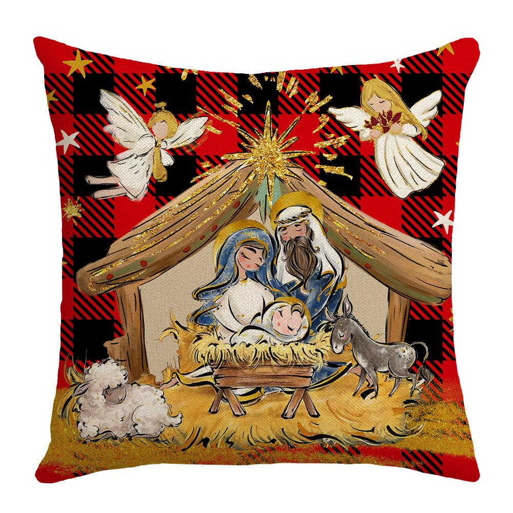 Jesus Christmas Atmosphere Linen Material Digital Letter Printing Home Decoration Sofa Cushion