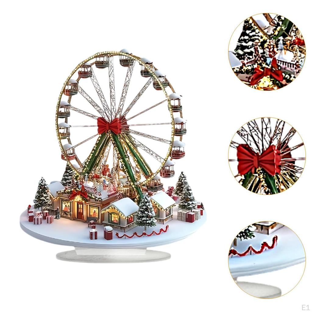 Acrylic Christmas Village Wheel Decor, 2D Flat Sign, Desktop Display Xmas Decor for Fireplace Corner