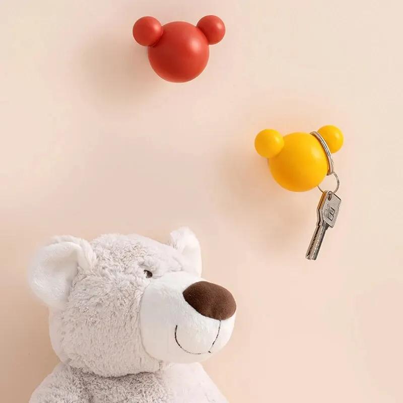 4 Pc Little Bear Hook Key Umbrella Towel Cap Coat Rack Hangers Hooks Wall Animal Decoration RackSelf Adhesive Dormitory Door