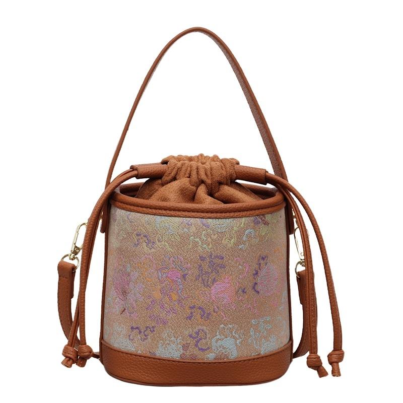 Bag, Chinese Style, Trendy Embroidery Handbag, Fashionable Drawstring Bucket Bag, New Chinese Versatile Single Shoulder Crossbody Bag