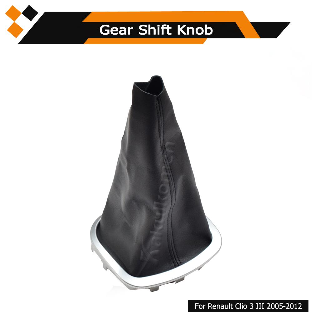 5 Speed Leather Gear Shift Knob Stick Gaiter Compatible with Renault Clio 3 III 2005 2006 2007 2008 2009 2010 2011 2012 Manual