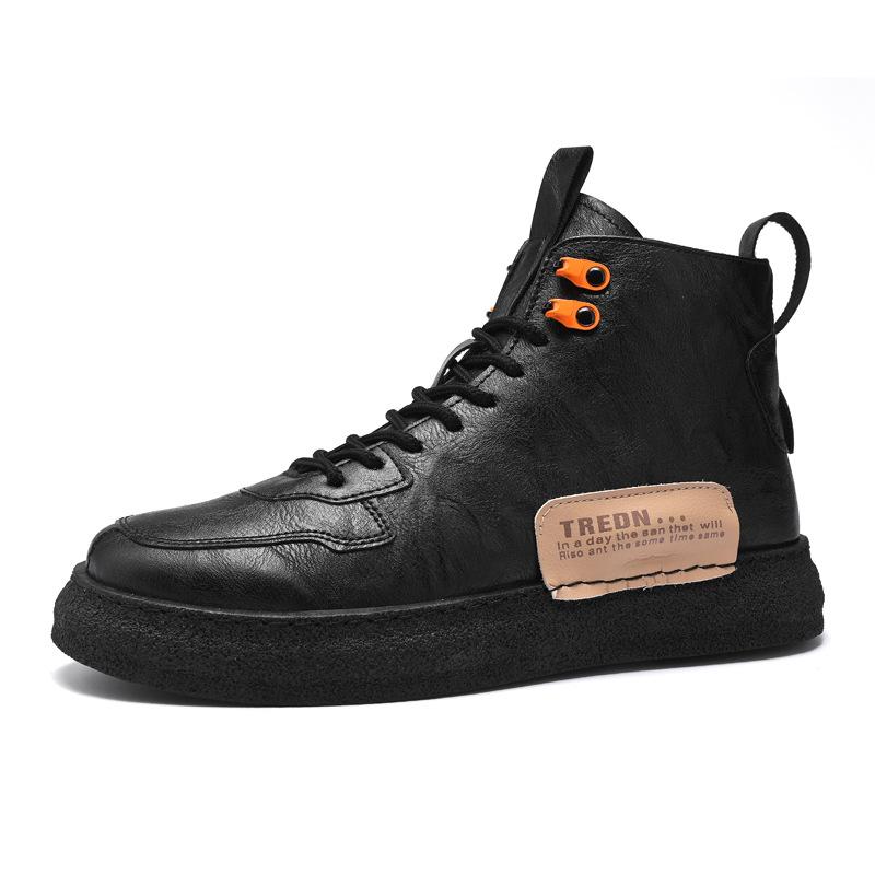 

Мужские повседневные кроссовки, ботильоны, черные, из искусственной кожи, осень-зима, удобные, высокие, повседневные туфли, мягкие, кожаные, на платформе, мужские 44 чёрный