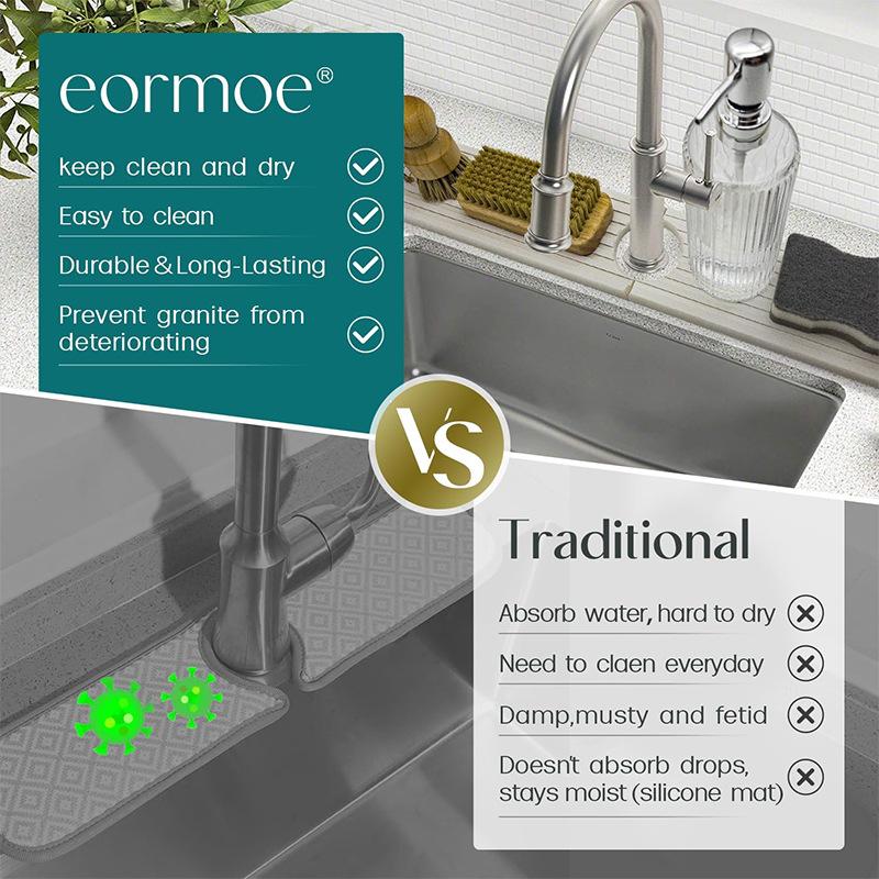 Faucet Mat for Kitchen Sink  Long Diatomite Fast Drying Stone Sink Tray, Super Absorbent, Faucet Splash Guard for Bathroom Counter