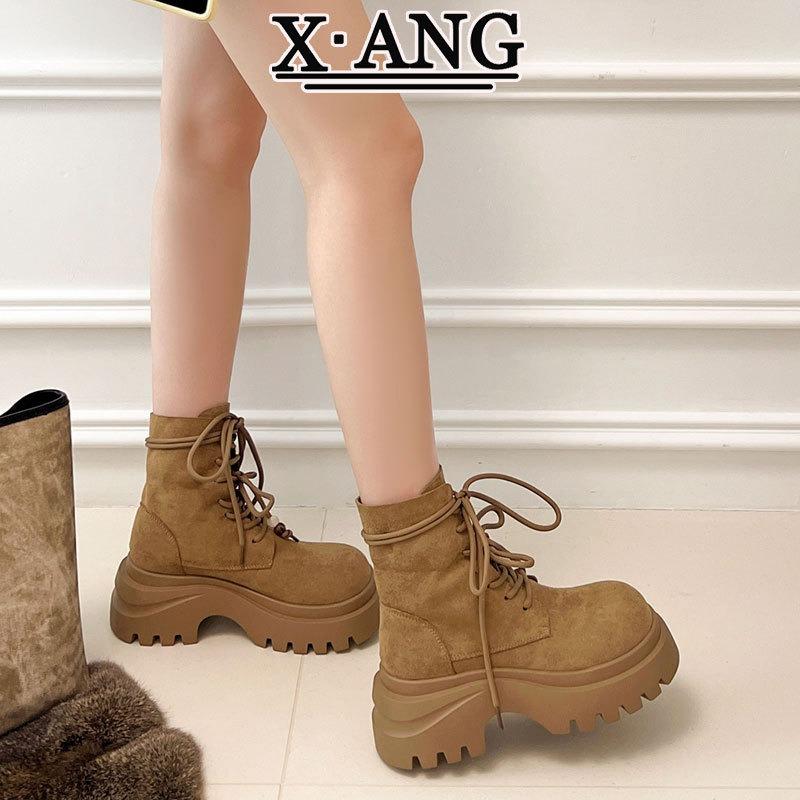 

Leather Martin boots women s thick-soled heightening small men wear two short boots autumn new locomotive tooling boots 40