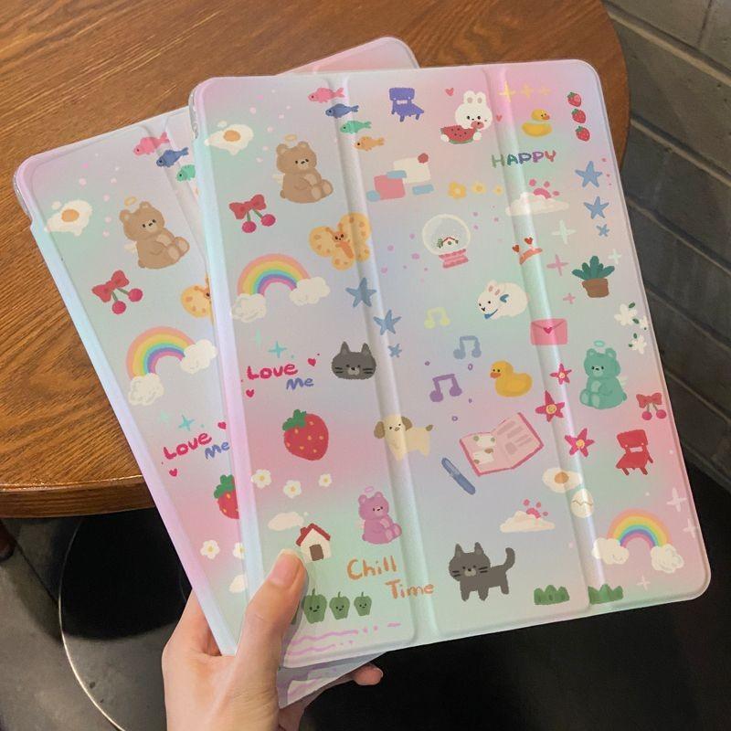 For iPad 2021 9th case Swoosh Cloudy Pattern iPad Tri-fold TPU Case for iPad 2022 10th Air5 10.9 mini6/5/4 with pencil holder