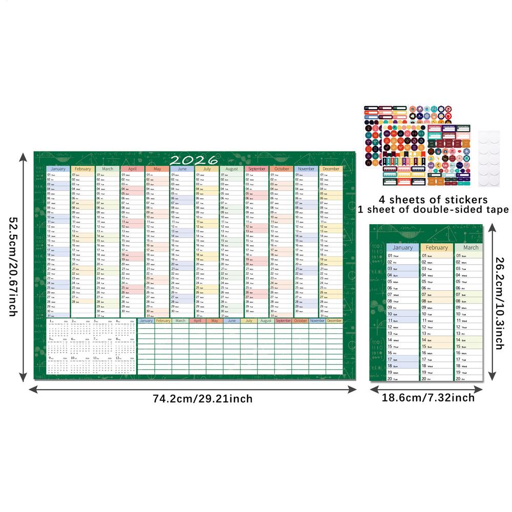 

2026 Year Calendar Goal Setting Schedule Tracking Large Year Wall Calendar 2026 for Study Dorm Living Room Bedroom Apartment зелёный