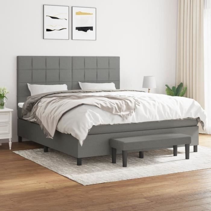 3136606 vidaXL Lit à sommier tapissier avec matelas Gris foncé 160x200cm Tissu