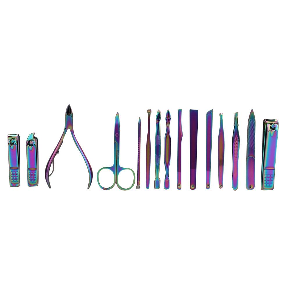 15Pcs Set Portable Nail Clippers Manicure Scissors Grooming Tool Kit Stainless Steel Rustproof