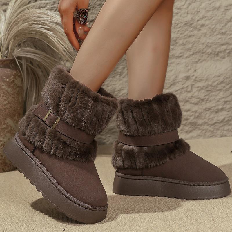 Fashion Fashion Buckle Fluffy Fur Boots Women Comfortable Winter Slip On Platform Snow Boots Woman Thick Sole Furry Ankle Botas Mujer