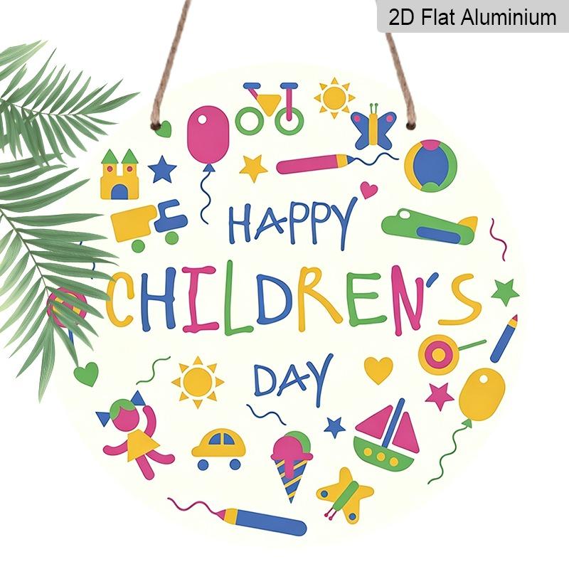 

2D Flat Aluminum Children s Day Themed Wall Decoration, Available in Multiple Sizes. Featuring A Colorful Cartoon Design That Says Happy Children s 7.87×7.87inch