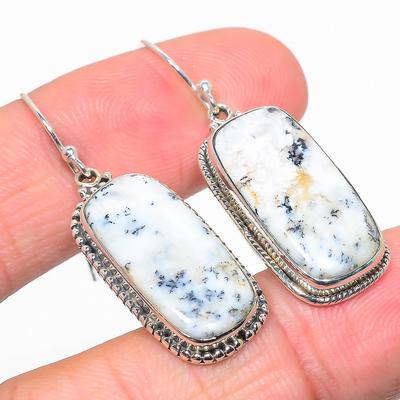 Natural Dendrite Opal Gemstone 925 Solid Sterling Silver Gift Earring 1.75" l6L65