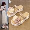 Two-color Flower Platform Slippers Female 2025 Summer New Korean Version Fairy Wind Flat Bottom Student Fashion Beach Cool Slippers