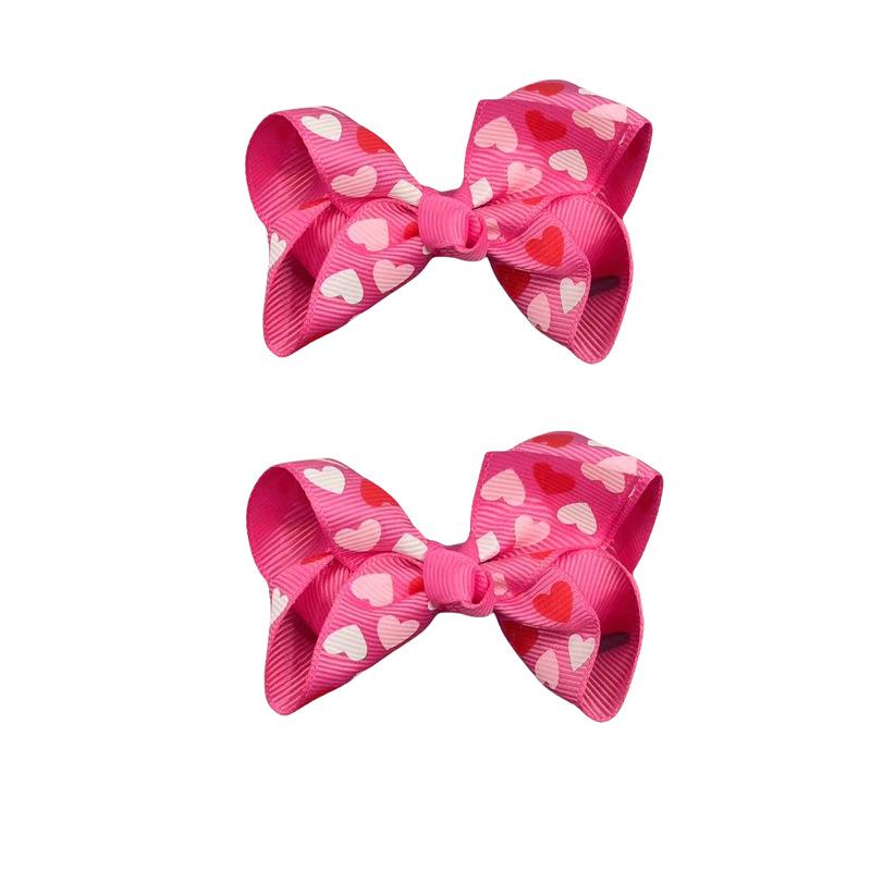 Valentine s Day Heart Bow Hair Clip for Girls - Pink Pattern Hair Accessory
