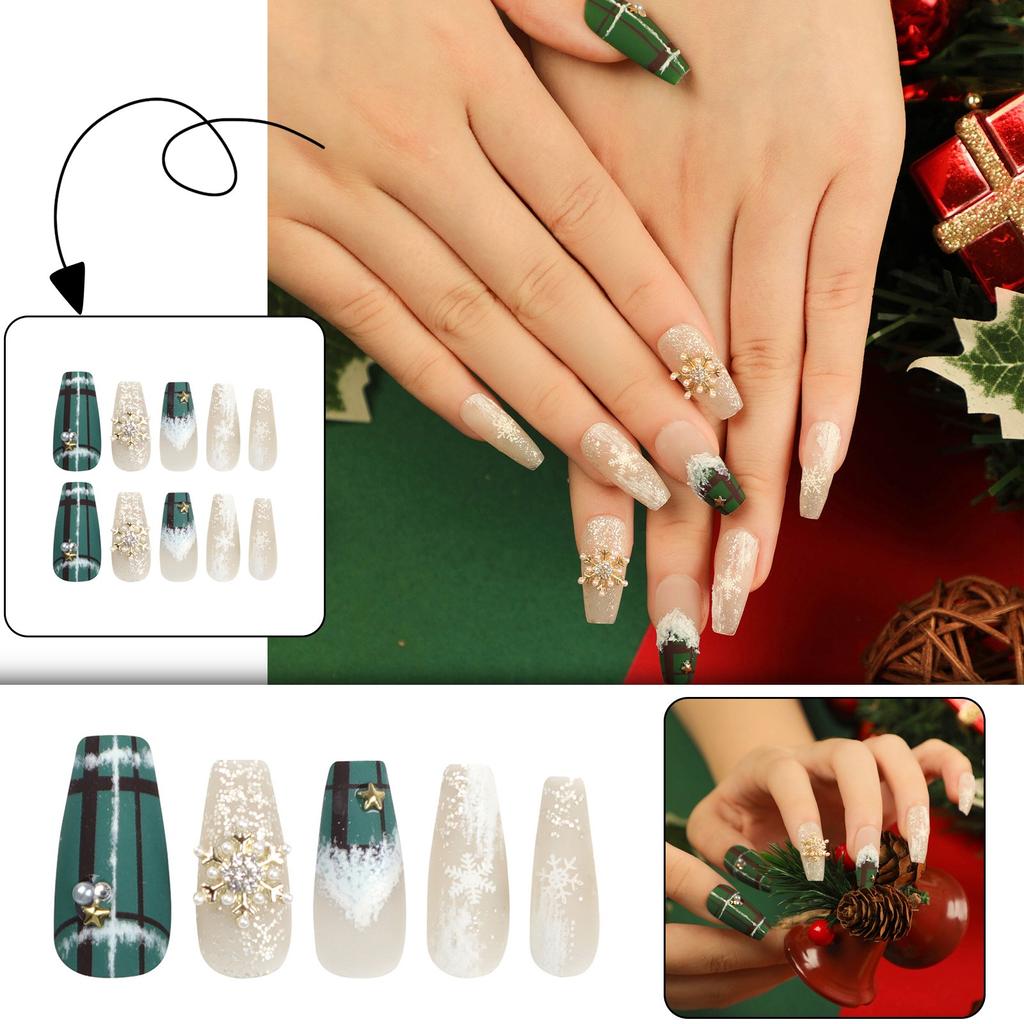 Damen Weihnachts-Atmosphäre Tragbare Nagelspitzen Lang Aufhellend Tragbare Nägel Kleber 2ml