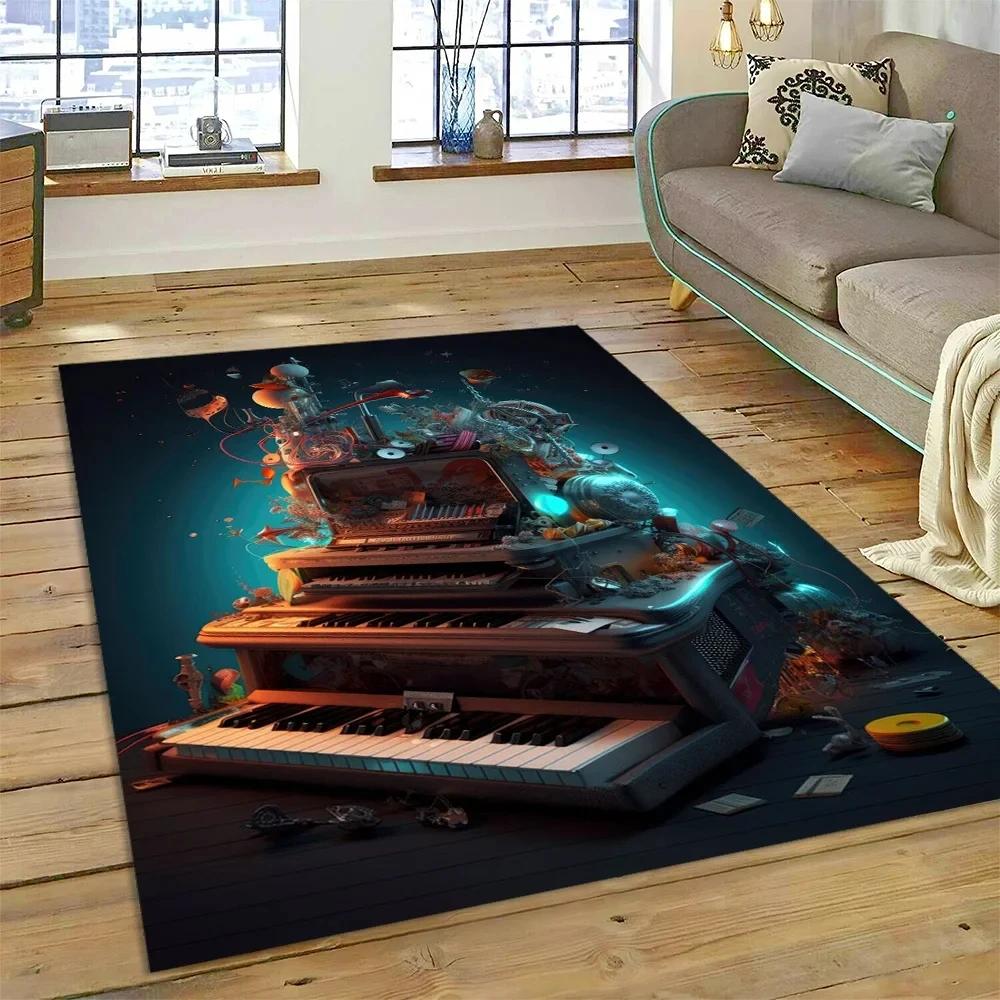 Covor Cartoon cu Chei de Pian 3D, Covoraș pentru Instrument Muzical, Decor pentru Casă, Sufragerie, Dormitor, Canapea, Preș de Intrare, Covor pentru Zona Copiilor, Covor Antiderapant pentru Podea