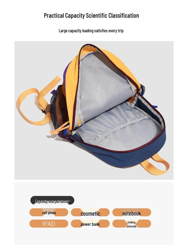 Color Block Lightweight Backpack: Large Capacity for Travel, Hiking & School