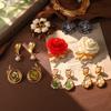 European and American Fashion Red Rose Flower Brooch Women's High-end Medieval Pearl High-end Atmosphere Versatile Fringed Diamond Earrings
