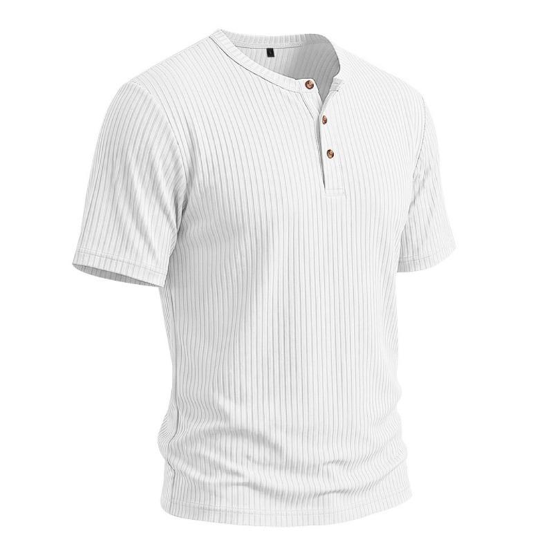 Men Retro Casual Ribbed Henley Short Sleeve Sports T Shirt