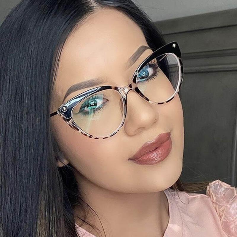 Rivet Cat Eyes TR90 Frame Clear Lens Glasses Simple Myopia Nerd Spectacles Degree -0.5 -1.0 -2.0 -3.0 -4.0 to -6.0