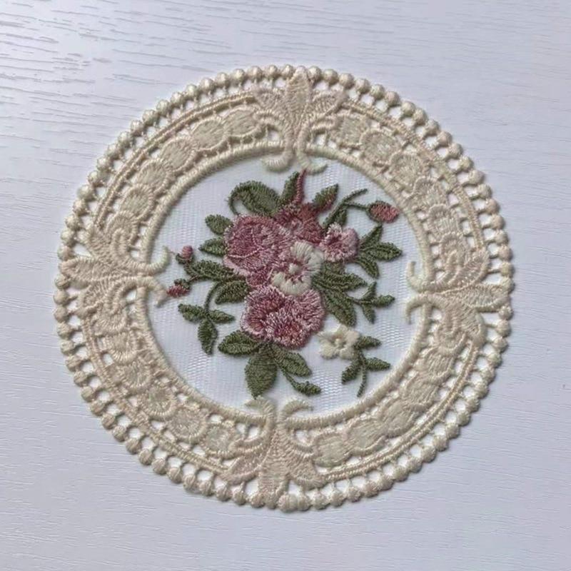 

Французское кружево чашка подушка вышитая круглая реквизит для съемки настольное украшение полая вязка чайный сервиз аксессуары изоляционные коврики песок