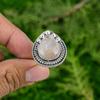 925 Silver Pear Plume Agate Gemstone Bezel Mother Statement Wedding Ring Jewelry