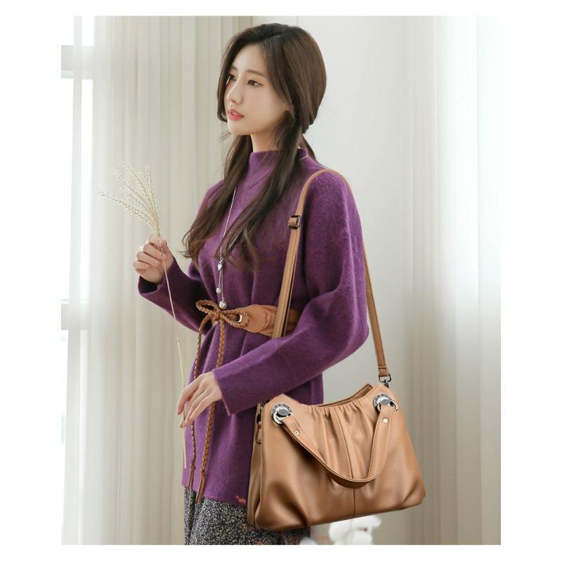 Ladies' Simple Solid Color Tote Bag, Fashionable Pleated Shoulder Bag, Multi Pocket Casual Daily Crossbody Bag Suitable for Daily Use and Shopping