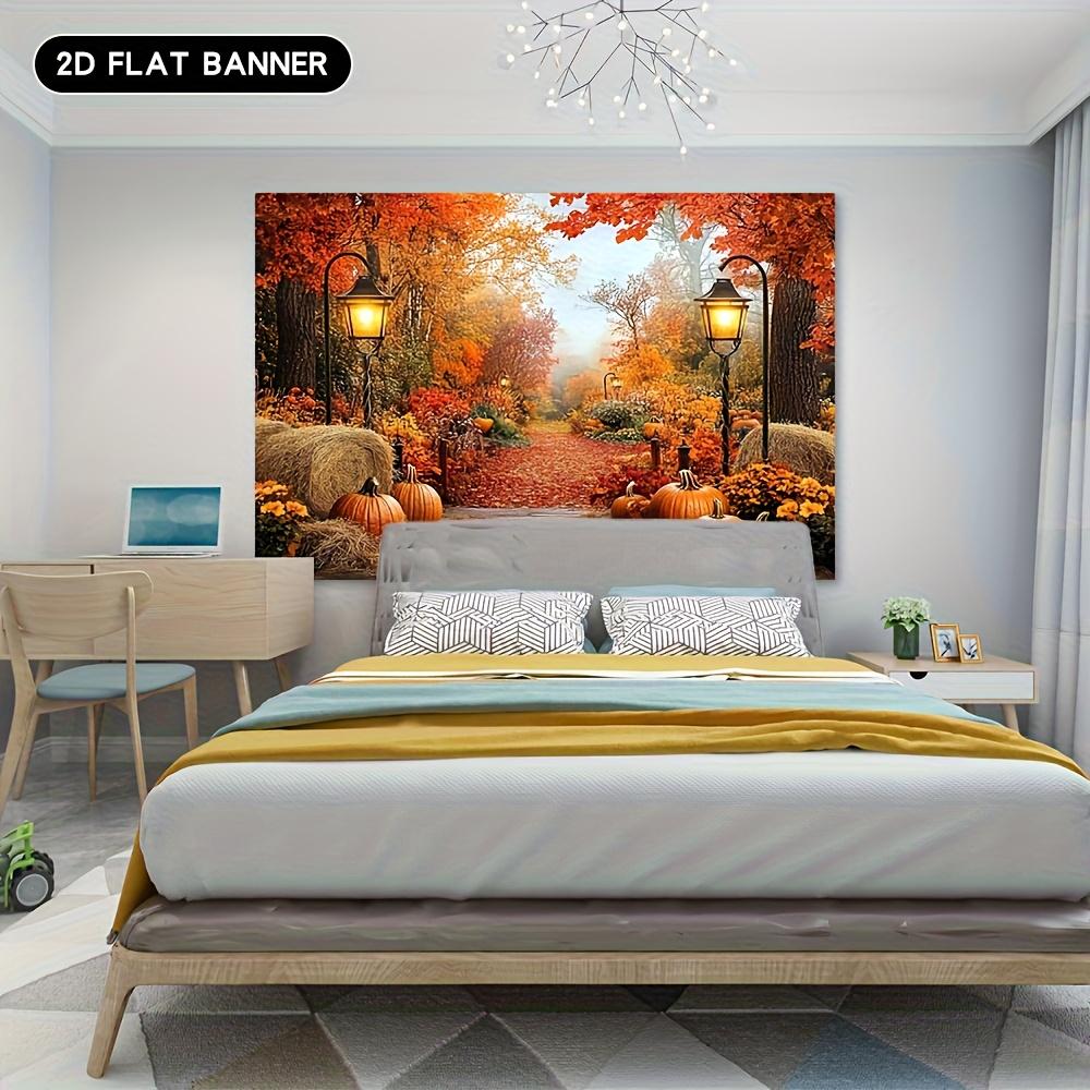 1 piece 2D flat printing autumn harvest pumpkin maple leaf street lamp background cloth decorative banner