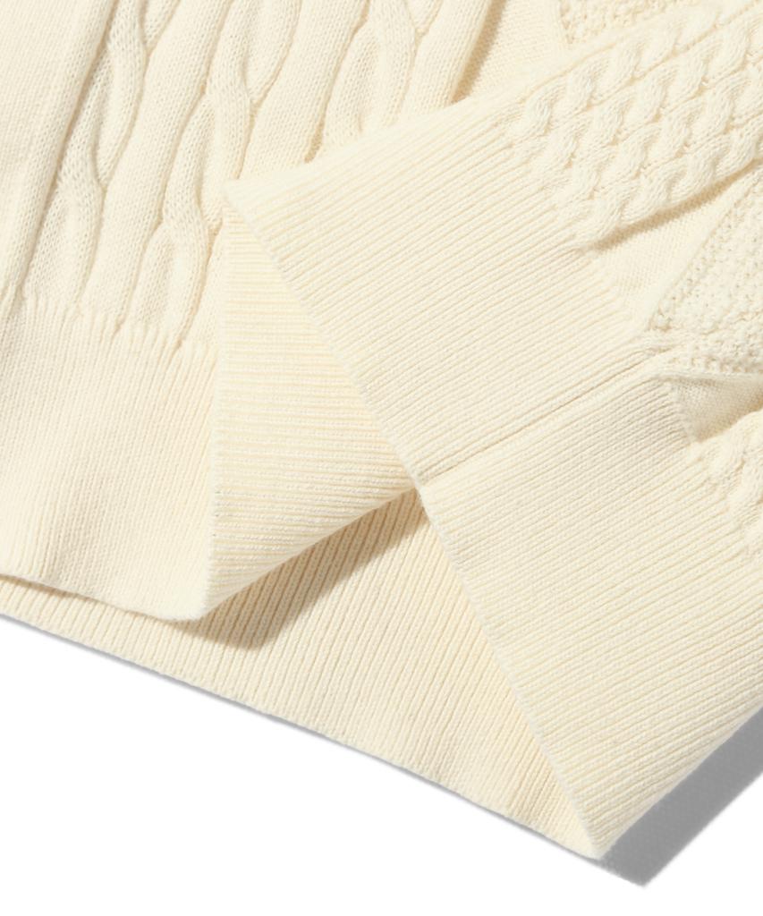 TRILLION Washable Cable Half Sleeve Button-Up Knit (Cream)