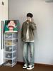 Men's Retro Washed Harrington Jacket, Stand Collar, High-End Design, Spring/Autumn Casual Wear