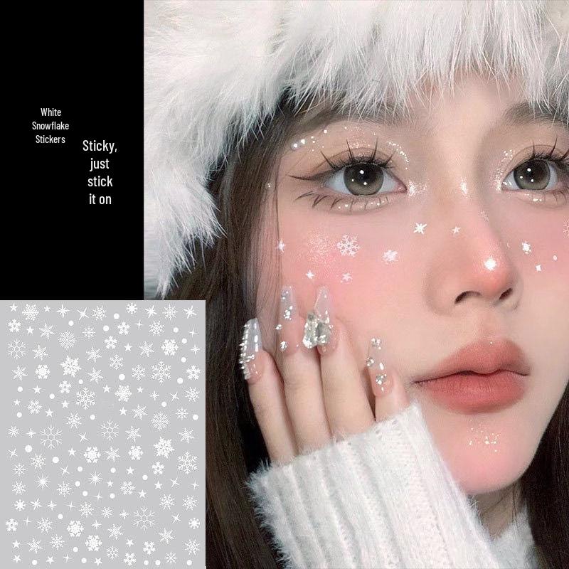 

Christmas Snowflake Stickers: Embossed Self-Adhesive Laser Decals for Face and Nails