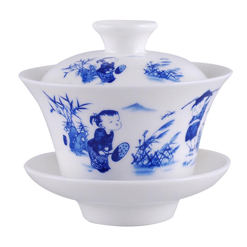 Gaiwan Teacup Set: Blue and White Ceramic with Lid, 120ml Capacity
