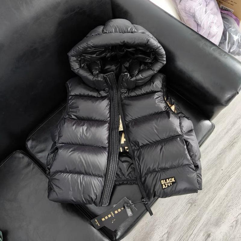 Schwarz-Gold Kinder Kapuzen Daunenweste: Warme Eltern-Kind-Weste für Jungen und Mädchen, Herbst/Winter 130cm schwarz