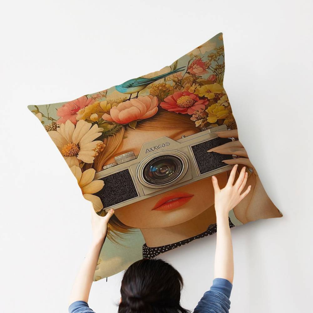 1pc Nordic Boho Fashion Glasses Woman With Flowers Personalized Pillow Dust Cover Bedroom Kids Party Decoration Pillowcase