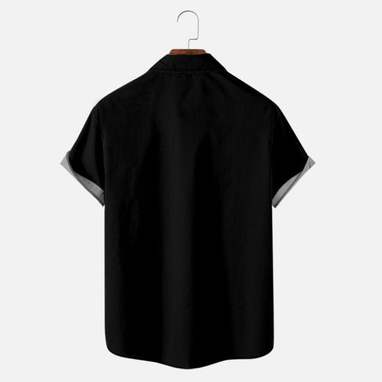 Men Casual Shirt Lapel Short Sleeve Single Breasted Shirt Loose Fit Hawaiian Style Button-Up Bowling Shirt