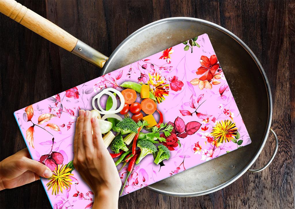 Glass Plate Cutting Board 52X30 Flowers