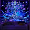 Ameyahud Blacklight Tree of Life Tapestry UV Reactive Neon Tree Tapestry Galaxy Space Tapestries Flower Floral Aesthetic Tapestries Fantasy Forest